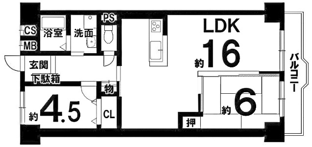【間取り】 | シャルマンコーポ神足 | 専有面積65.24㎡