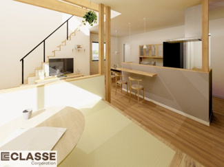 【完成予想図】 | 宇治市広野町桐生谷　売土地 | アトリエスタイルハウス仕様の窓はペアガラス、サッシはアルミ×樹脂複合のハイブリットサッシを採用。ガラスの間には断熱性の高いアルゴンガスを充填しておりますので、より断熱性能が高まる仕様になっております。