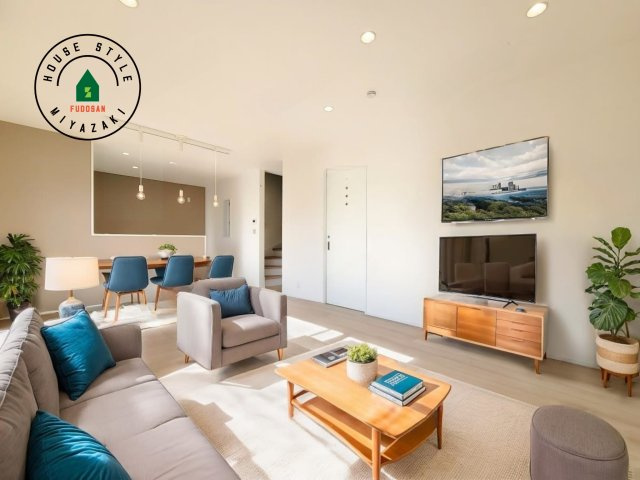 FelidiaGarden　宮崎市郡司分(2号棟）の居間・リビング|明るく開放的なリビングダイニングは豊かな陽光が注ぎ込み、やすらぎの空間を演出してくれます。ご家族で楽しいひとときをお過ごし下さい。※家具はCGを合成したものです。