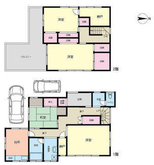 【間取り】 | 甲府市西田町　平成8年築中古戸建　甲府駅徒歩29分 車2台 | 102.47ｍ2　収納豊富な間取りです。平成8年築
