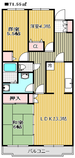 【間取り】 | 船橋夏見レジデンス | ３LDKタイプのお部屋になります。