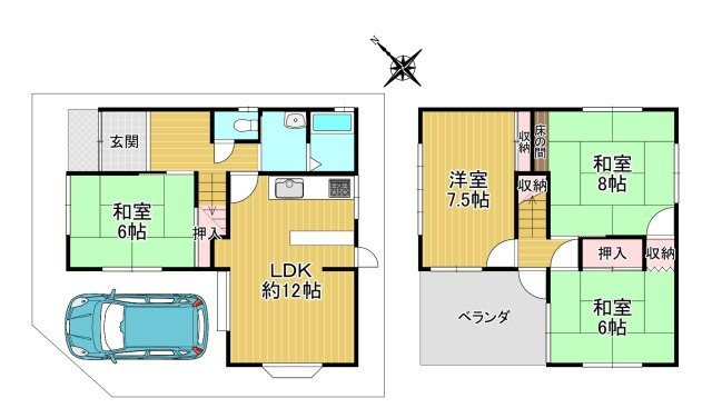 堺市中区辻之　戸建の間取り|南西向きの角住戸です！