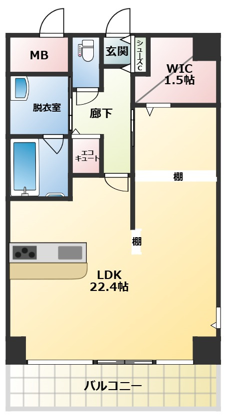 レ・モンデ新潟 (住居使用)の間取り|LDKにビルトインエアコン２台　設置あります。
※間取り図面と現況が異なる場合は、現況優先。