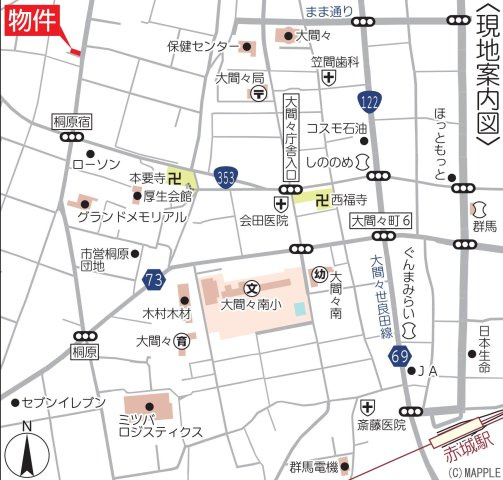 みどり市大間々町桐原第4　Cradle garden　全2棟の地図