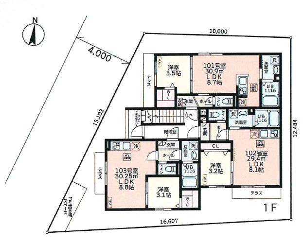TKハイツ一番館の区画図