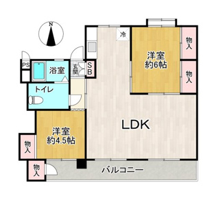 【間取り】 | 多摩川住宅ト号棟 | 南向き広々LDKと洋室2部屋の55.04平米