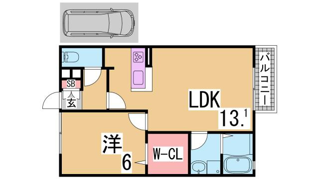 神戸市須磨区車字梨川のアパートの間取り
