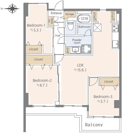 グリーンパーク西八王子の間取り|～西向き3LDK　3部屋から出入り可能なバルコニーのある間取りです～