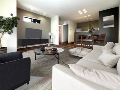 【居間・リビング】 | 【LDK　家具設置イメージ】
※画像に掲載された家具家電はCGで作成されたイメージです、実際の物件には付帯しません。