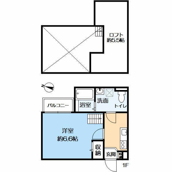 ルミエール武庫之荘の間取り|21.84㎡のロフト付1K×8戸