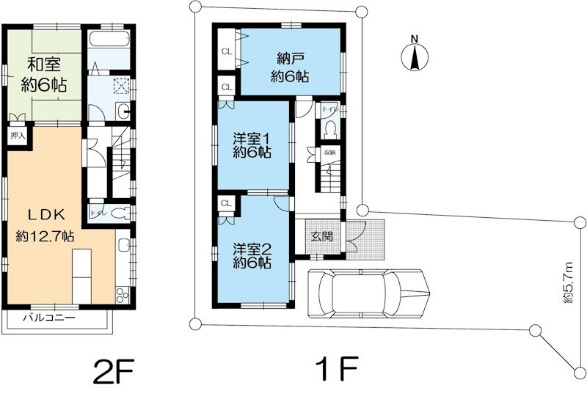 西宮市泉町　中古戸建の間取り|4LDK　車庫付　2階リビングです。