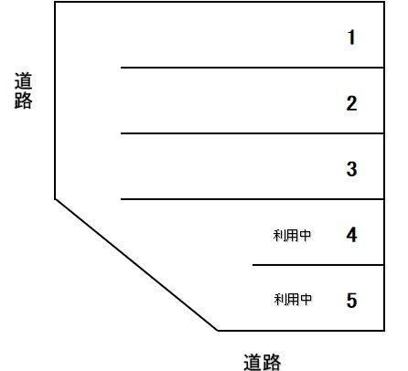 平和駐車場（東口）　空き台数（2～6台）2台ずつ駐車可