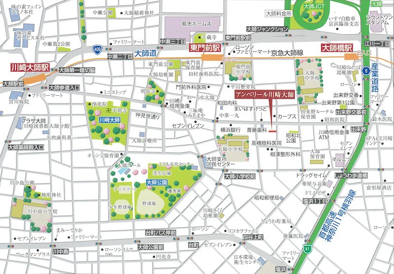 アンベリール川崎大師の地図