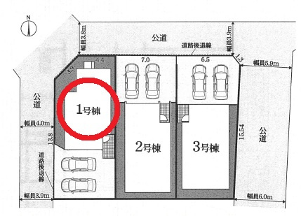 岡崎市百々町第1　新築分譲住宅　全3棟　1号棟の区画図