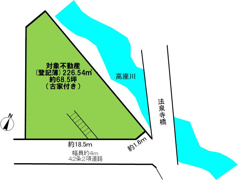 山芦屋町土地（古家付き）の土地図