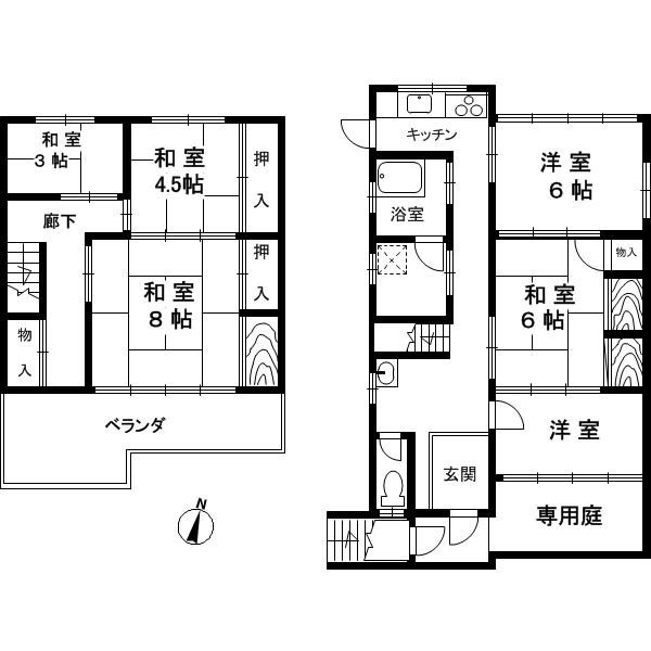 五毛通３丁目貸家の間取り