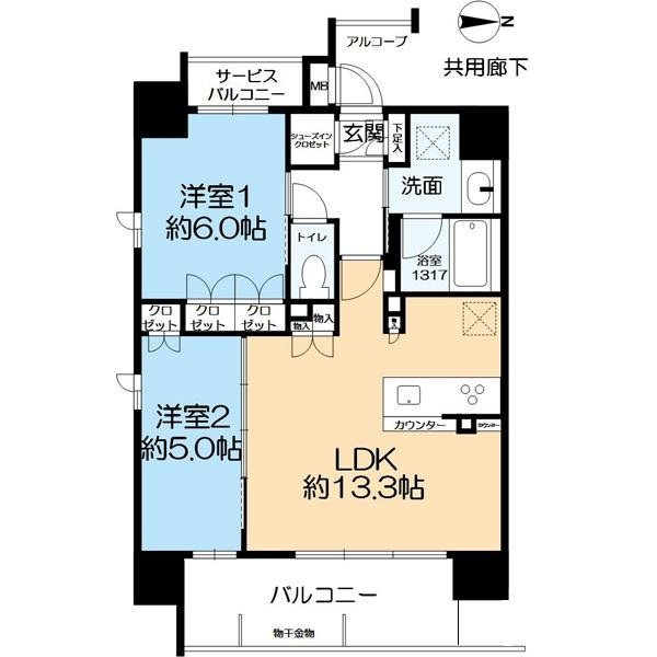 ザ・テラス京都グランターミナルの間取り|専有面積：54.90㎡の2LDKです