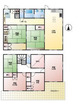 【間取り】 | 岐阜市岩田坂築35年鉄骨造中古住宅6LDK＋S！広いバルコニーと広いお庭のあるお家！眺望良好です♪ | 岐阜市岩田坂築35年鉄骨造中古住宅6LDK＋S！広いバルコニーと広いお庭のあるお家！眺望良好です♪