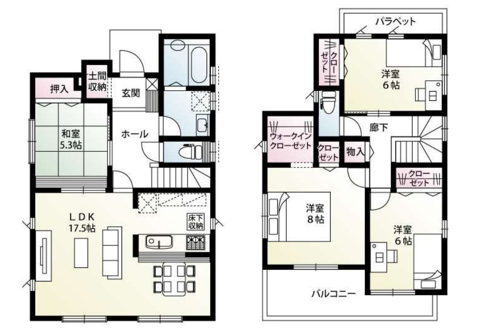 猿島郡五霞町原宿台2丁目　１号棟　新築戸建の間取り