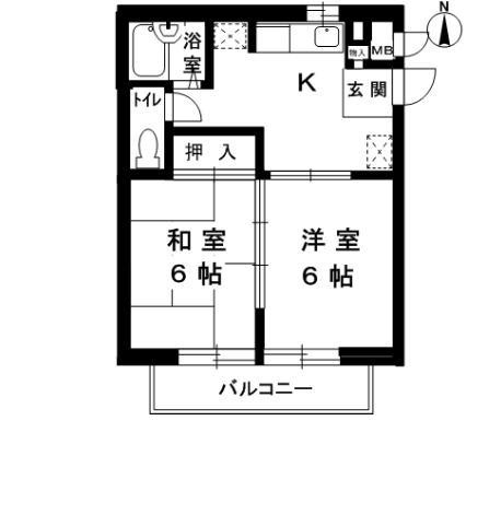 リヴィエール苦楽園の間取り|2k　南向きバルコニーです。