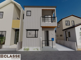 【外観パース】 | 宇治市広野町大開1区画　売土地　建築条件付き | ・参考プラン価格：2140万（別途外構費165万、造成費等万）
・建物価格は参考価格になります。
（弊社標準建物27坪で計算した価格です）
・参考プラン延床面積：83.57㎡