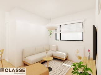 【完成予想図】 | 宇治市広野町大開1区画　売土地　建築条件付き | 標準仕様（アトリエスタイルハウス仕様）で断熱材は気密性、断熱性能も高い、吹付断熱を採用。屋根断熱を実現していますので、お家全体が冬はあったかく、夏は涼しいお家づくりが可能です。