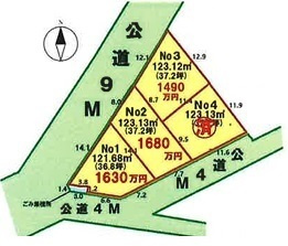 川越市山田　建築条件なし売地　「川越駅」バス13分　敷地37坪　【山田小学区】の区画図