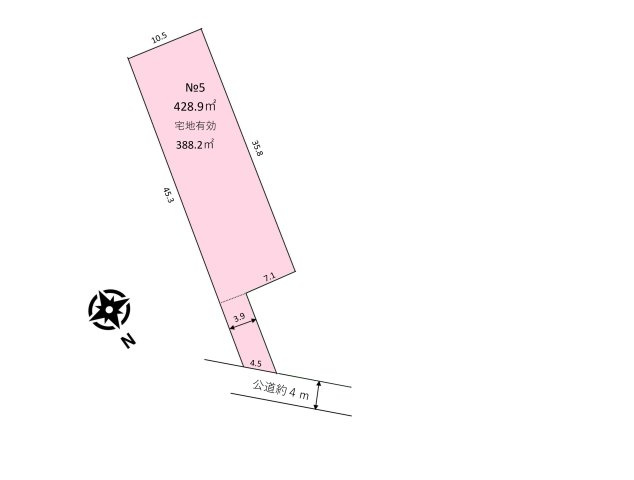 土地　川越市笠幡の区画図|約129坪の敷地です