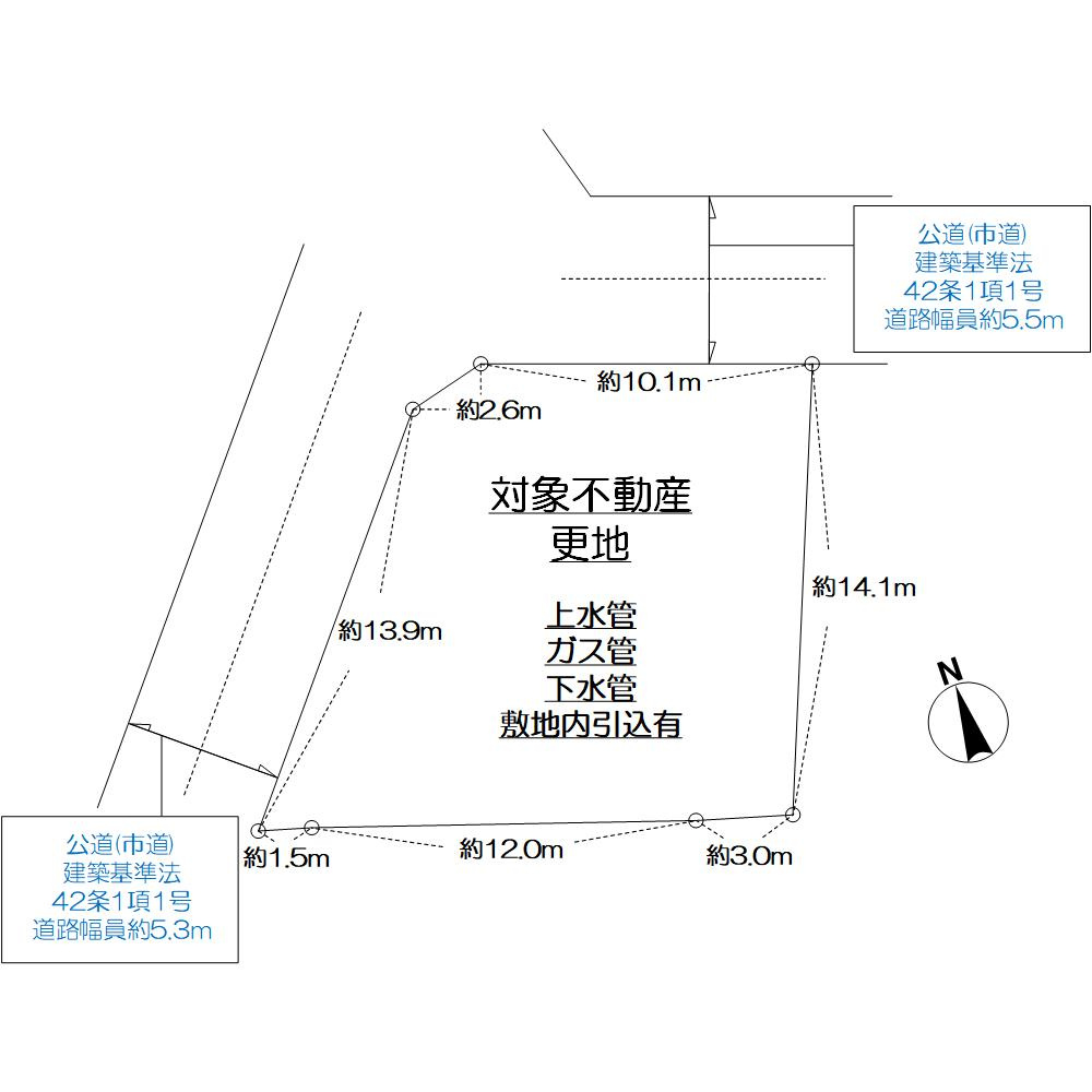 友が丘５丁目土地の土地図|■北側道路幅員約5.5m公道に間口約10.1m接面・高低差ほぼ無し