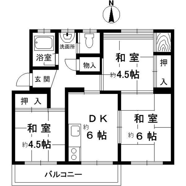 明舞第二団地　２号棟の間取り|３DK