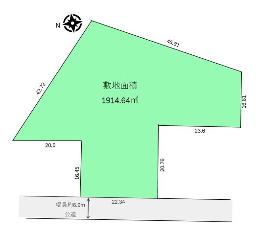 土地　川越市中老袋の土地図|間口広々20ｍ以上
