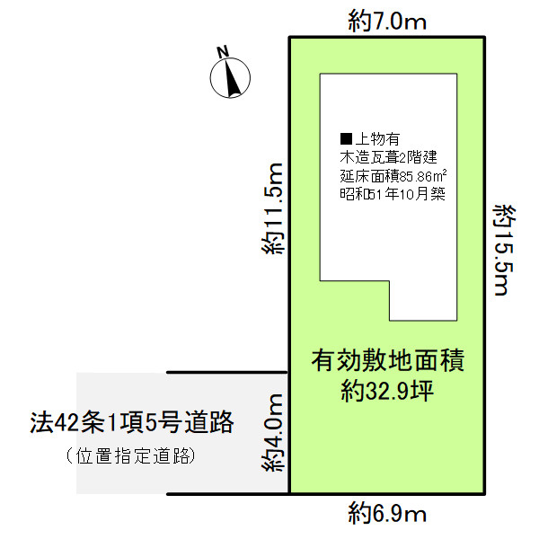 歌敷山二丁目　土地（古屋付き）の区画図