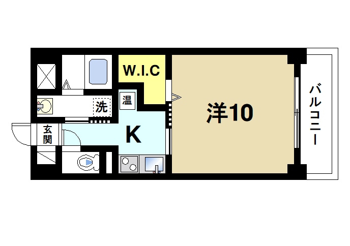 アイリスハイツ8号館の間取り|ウォークインクローゼットつきの1Kです