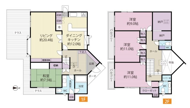 約32.85㎡のガレージ付き４LDKの間取りです。