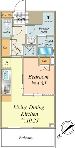 51階部分、北西向き住戸、1LDKタイプ。