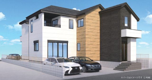 流山市大字鰭ヶ崎新築戸建【鰭ヶ崎小学校：8分】の外観パース|2号棟・完成予想図