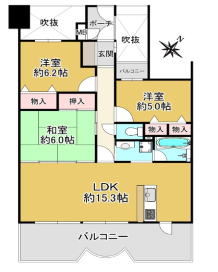 【間取り】 | グレーシィ加古川　6階 | 3LDKです。