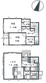 【間取り】 | 市原市姉崎　未入居　戸建て　姉ケ崎駅 | 広々としたウォークインクローゼットを全居室に完備しました！
お部屋をすっきり綺麗に保つことができます♪
LDKは開放感あふれる14.5帖！日当たり良好です♪