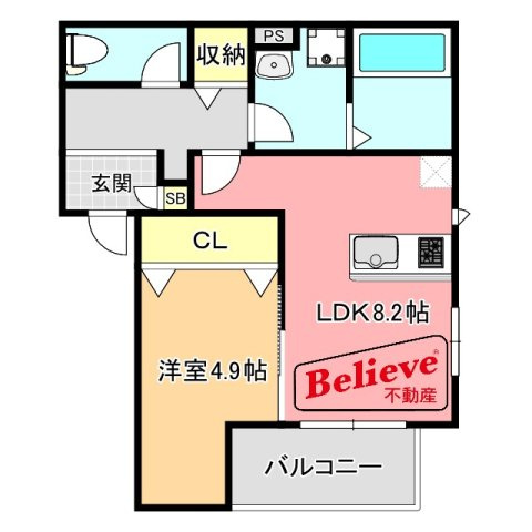 ポラリス久留米南の間取り|カウンターキッチンの1LDKです♪