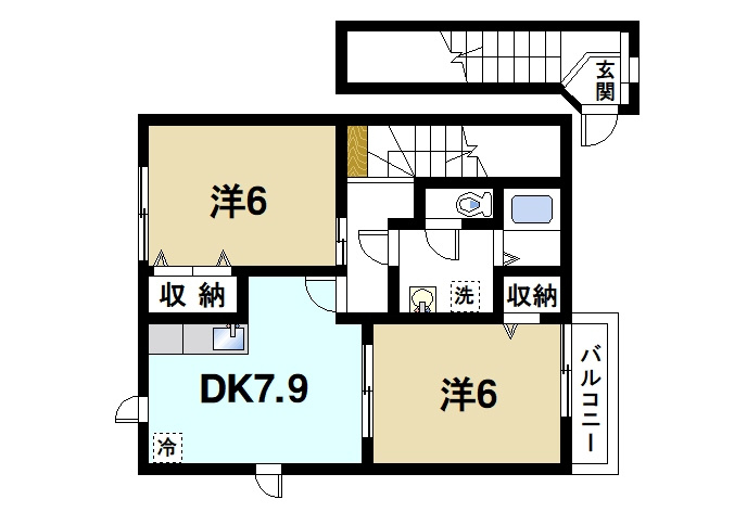 カーサプラシードの間取り|二人暮らしにぴったりの2DKです