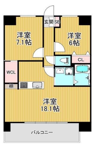 熊本市中央区本荘町の賃貸マンションの間取り