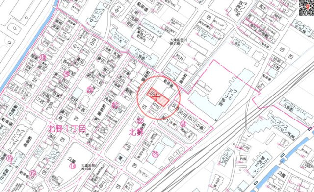 野洲市北野１丁目の店舗一部の地図