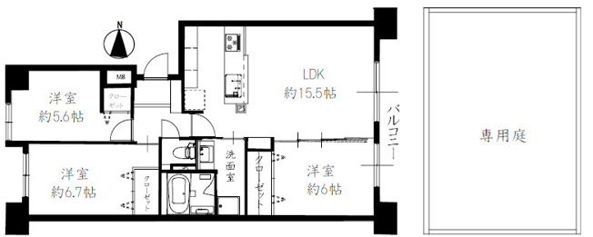【間取り】 | ネオハイツ東加古川　1階 | 3LDKです。