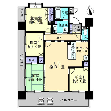コアマンション橘公園リバーステージの間取り|角部屋の４LDKです。現在賃貸中のためオーナーチェンジ物件です。