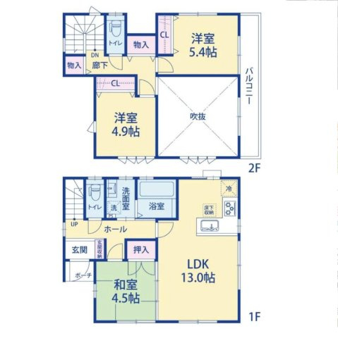 【間取り】 | 入間郡三芳町藤久保　中古一戸建住宅　(ふじみ野店) | LDKの大きな吹き抜けが開放感を与えます。