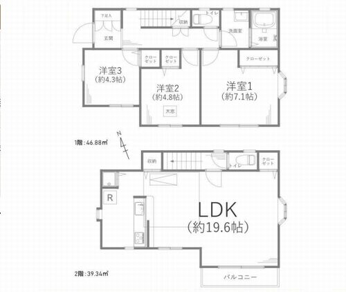 【間取り】 | 【仲介手数料０円】相模原市南区上鶴間2丁目　中古一戸建て | 相模原市南区上鶴間2丁目　中古一戸建て