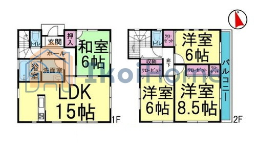 神戸市西区玉津町今津　中古一戸建の間取り|【ホームページに現地動画掲載中】●年中無休：当日予約可●南向きリビング１５帖！ワイドバルコニー！
