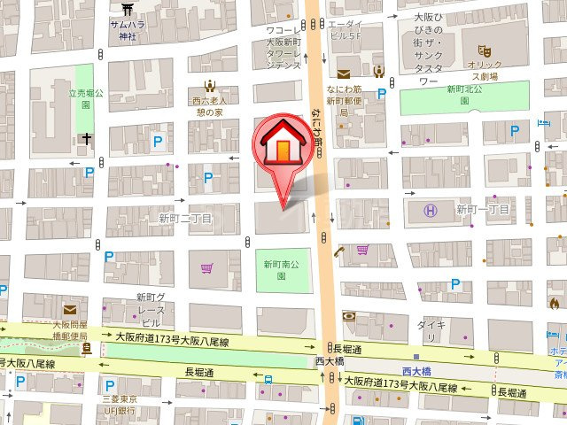 プレミストタワー大阪新町ローレルコートの地図