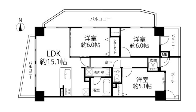 ダイアパレス東陽町　角　部屋　リ　ノベーションの間取り