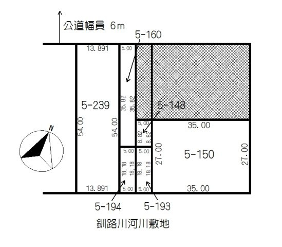 新釧路町【倉庫物件、事務所付き】の区画図|対象土地：6筆